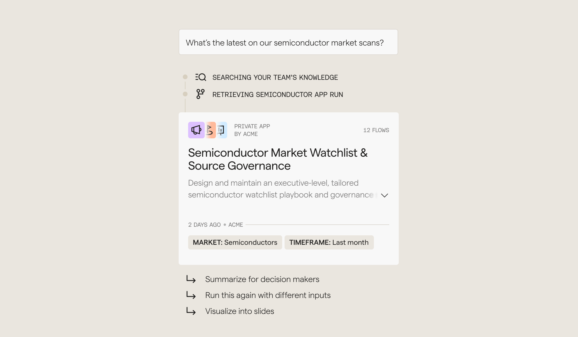 Concierge answering from shared facts and apps